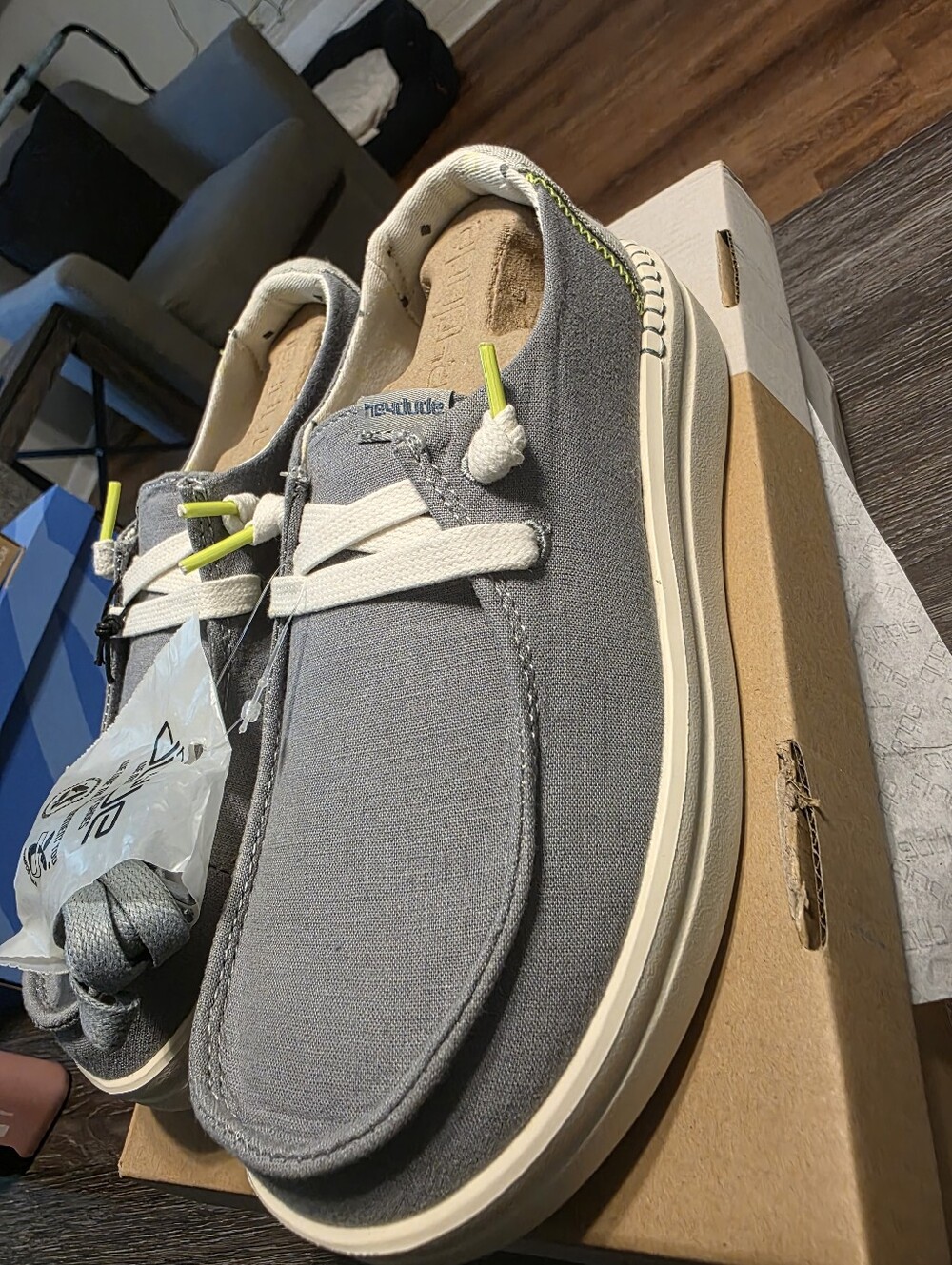 Hey Dude Women's Wendy Rise Chambray Abyss Blue Slip-On Loafers. Extra Laces.